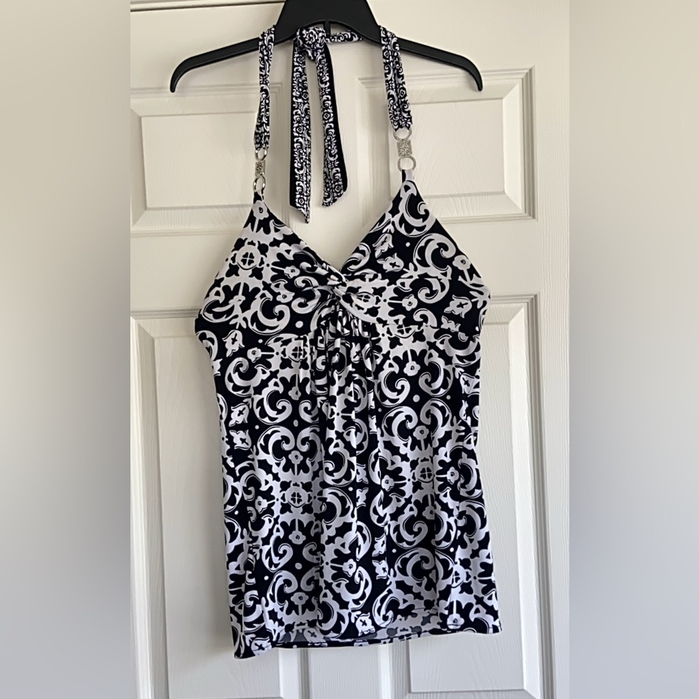 WHBM black & white print halter top blouse